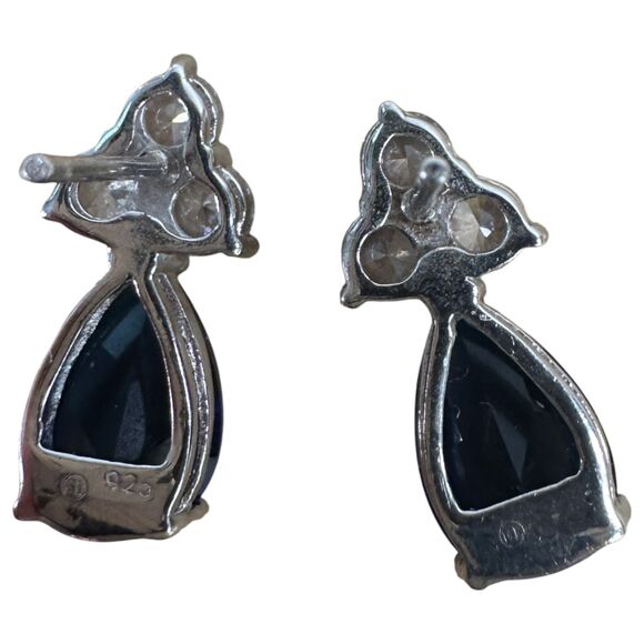 Sterling Silver 925 Blue Gemstone Tear Drop Earrings - Picture 2 of 4